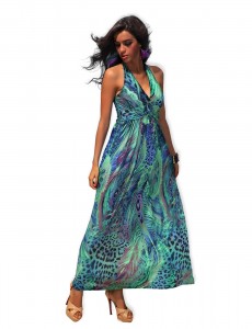 Green Animal Print Maxi Dress W5709C-1